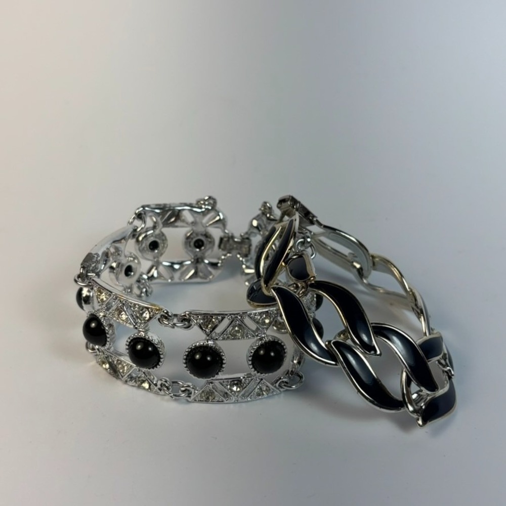 Vintage Bracelet Bundle Silver Tone Black Napier Sarah Coventry Signed - Picture 3 of 14